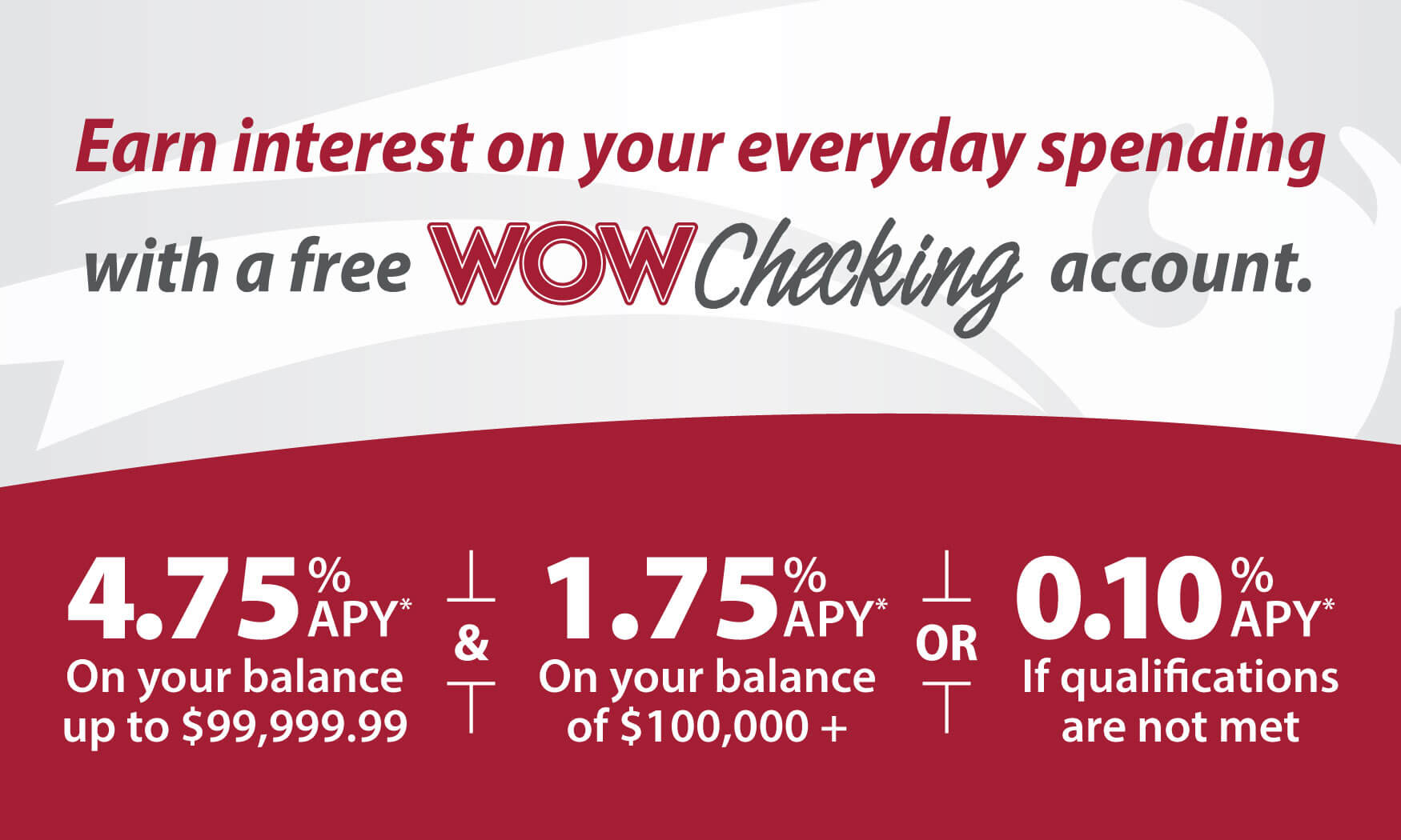 Premium interest starts here, in state college. 2.00%25 APY on your balance up to $99,999.99 and 1.00%25 APY on your balance of $100,000 or .10%25 APY if qualifications are not met